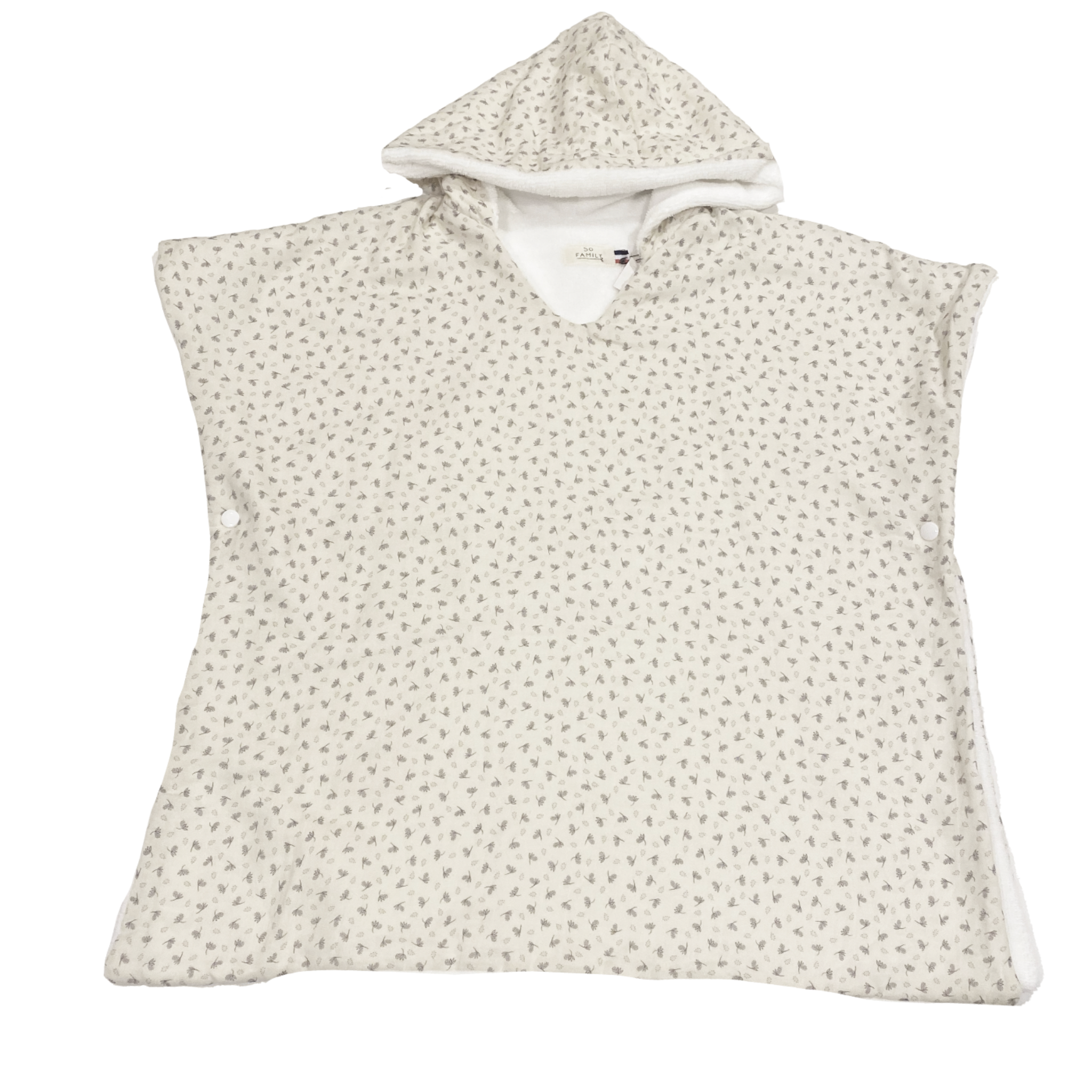 Poncho de bain en gaze de coton imprimé sur l'extérieur et intérieur en éponge bambou, très souple et douce. Fabrique en France.