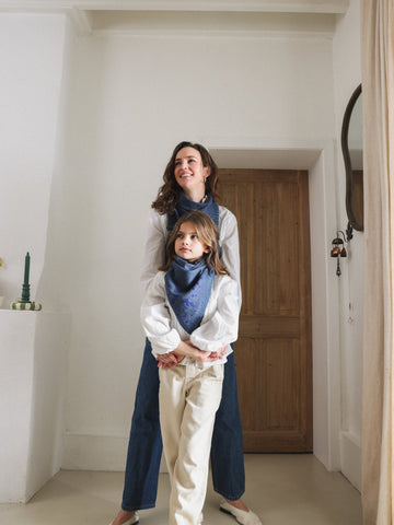 Duo Foulard Matchy Matchy 1 grand et 1 petit Pois Marine