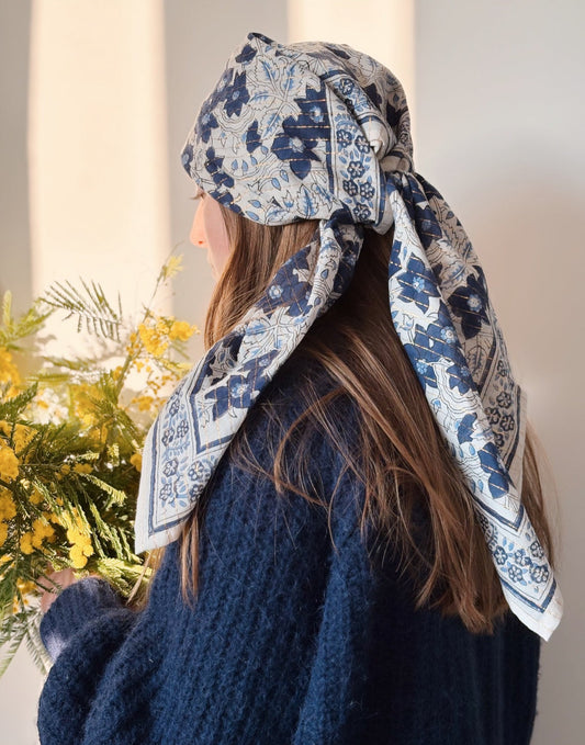 Duo Foulard Matchy Matchy 1 grand et 1 petit So Family BLEU LUREX