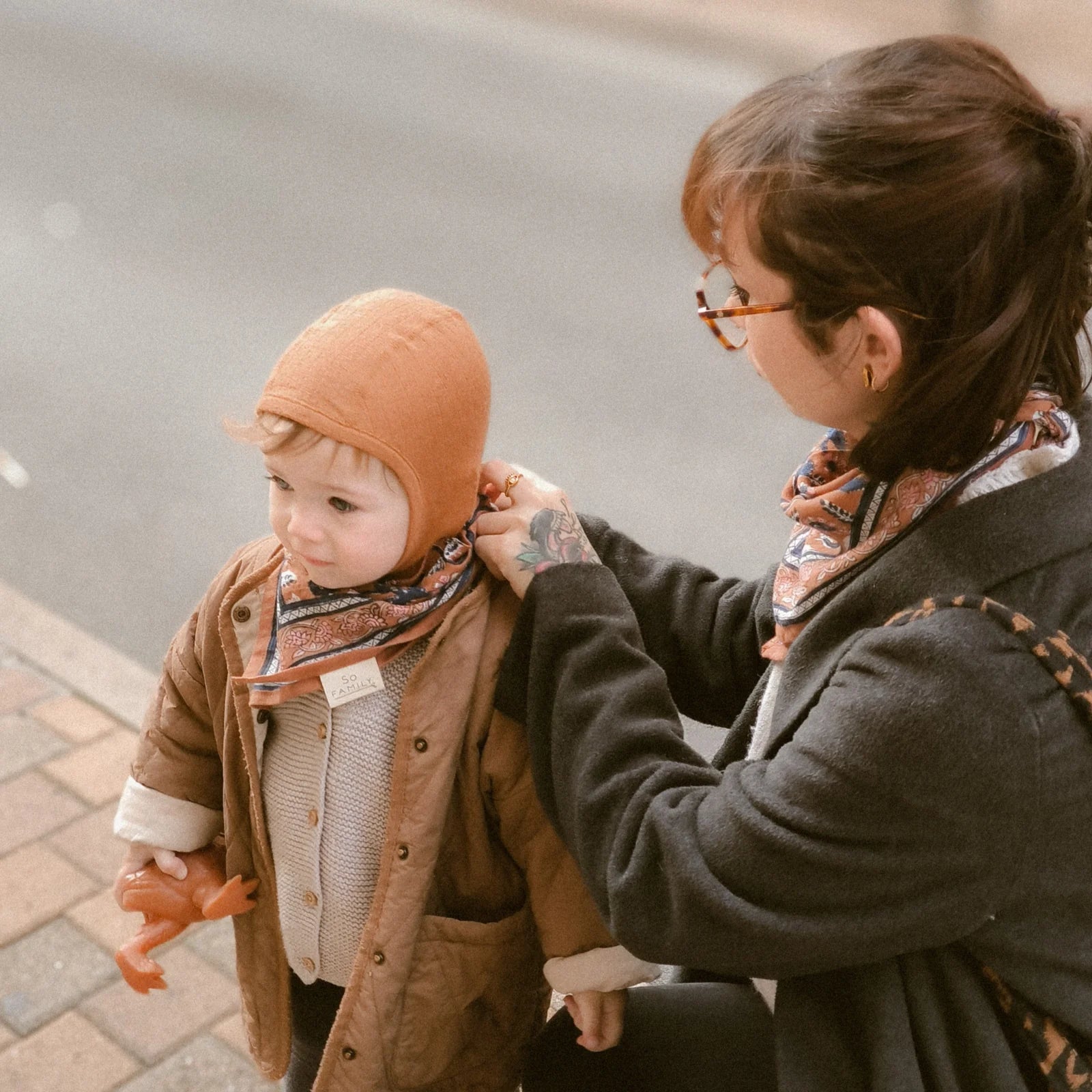 Duo Foulard Matchy Matchy 1 grand et 1 petit So Family ABRICOT