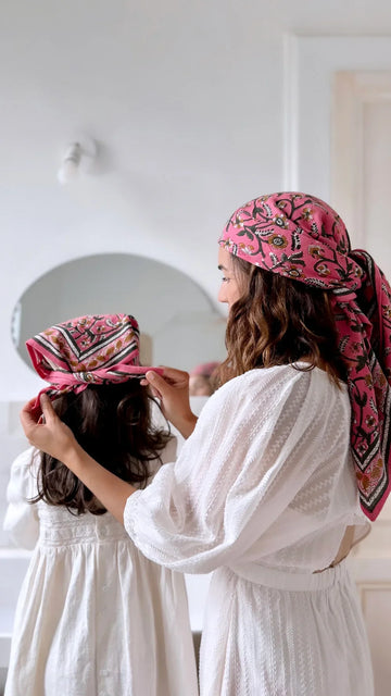 Duo Foulard Matchy Matchy 1 grand et 1 petit So Family CERISE