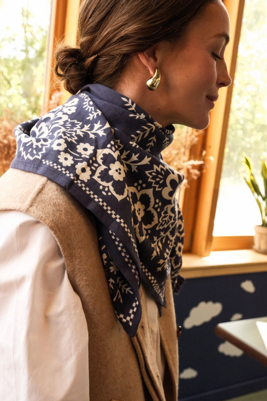 Duo Foulard Matchy Matchy 1 grand et 1 petit Mysore marine